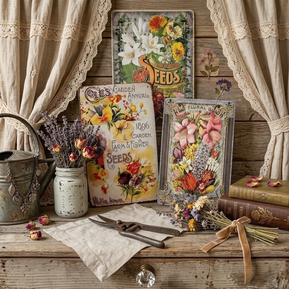 Lot of 3pc Garden Tin Metal Sign Vintage Seed Packet Wall Art 8x12 She Shed Barn